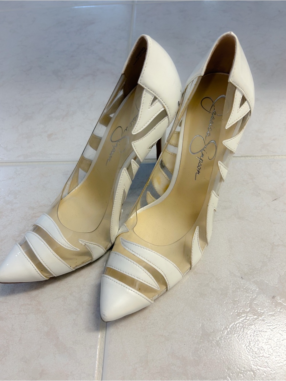 Jessica Simpson Ivory White Strappy Pointed-Toe Pumps